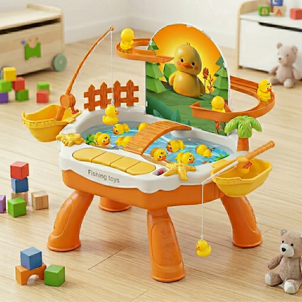 2-in-1 Duck Slide & Magnetic Fishing Toy for Kid